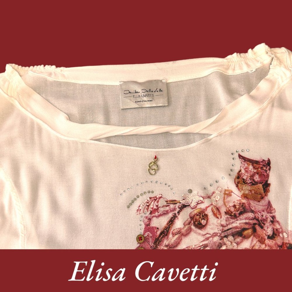 ELISA CAVALETTI EMBELLISHED PRINT DROP SLEEVE TOP (SZ XS / SM) - Picture 11 of 15